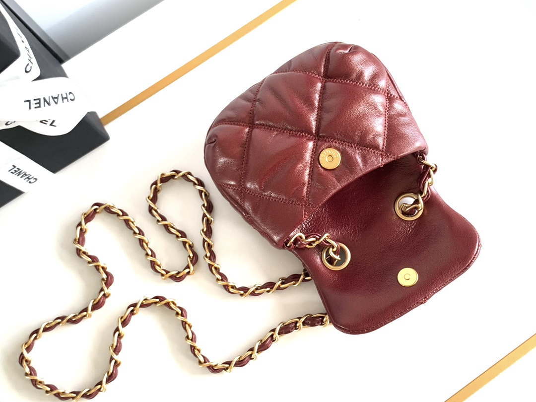 Chanel 24K New Mini Saddle Bag Lambskin AS9981 Red Gold