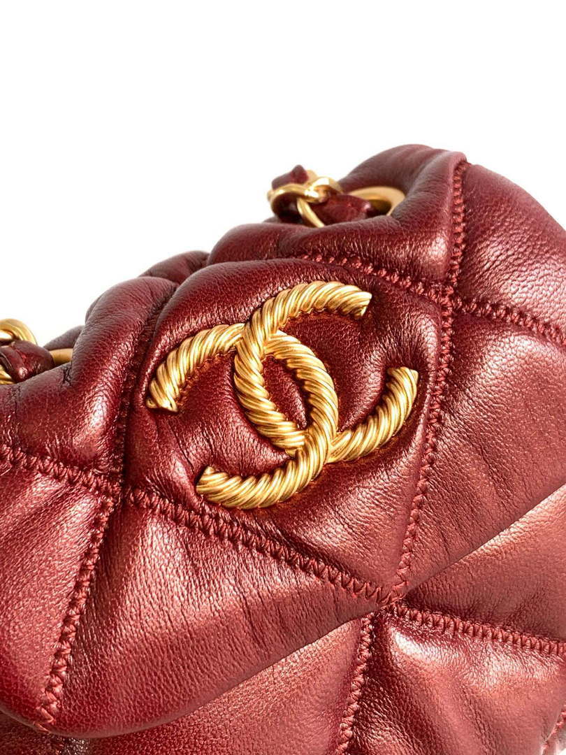 Chanel 24K New Mini Saddle Bag Lambskin AS9981 Red Gold