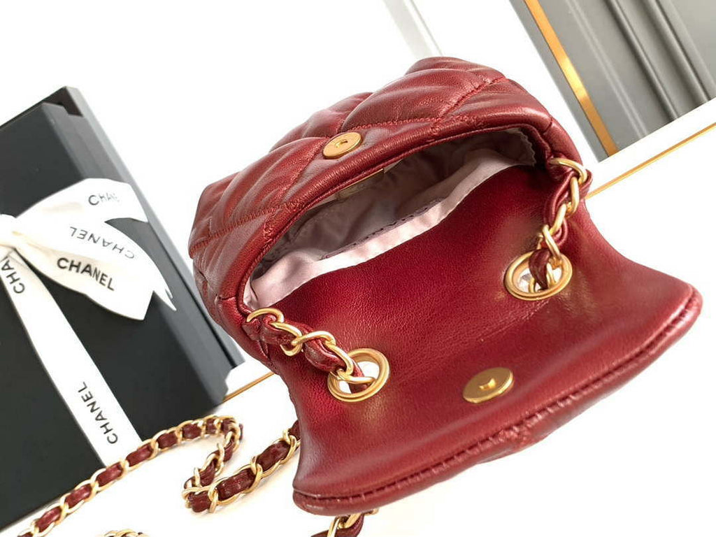 Chanel 24K New Mini Saddle Bag Lambskin AS9981 Red Gold