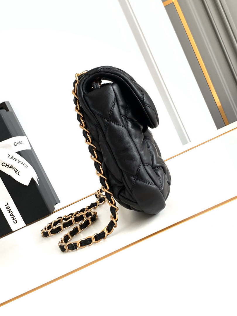 Chanel 24K New Saddle Small Bag Lambskin AS9980 Black Gold