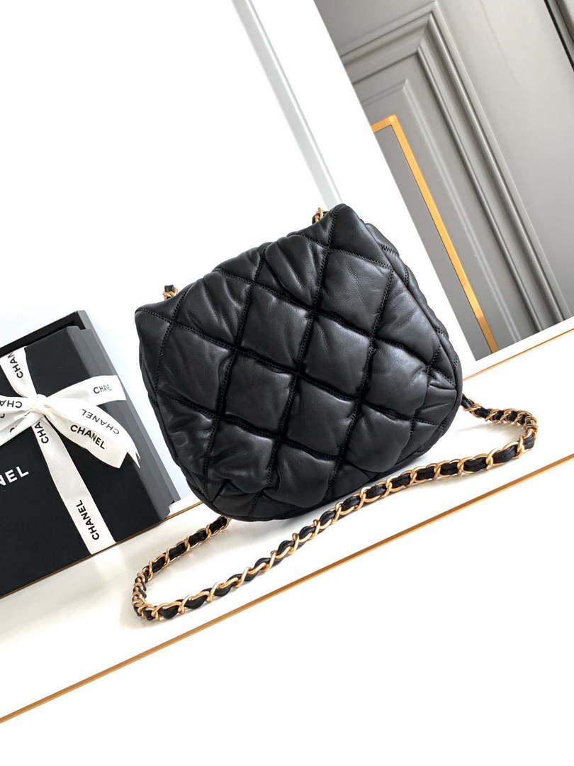 Chanel 24K New Saddle Small Bag Lambskin AS9980 Black Gold
