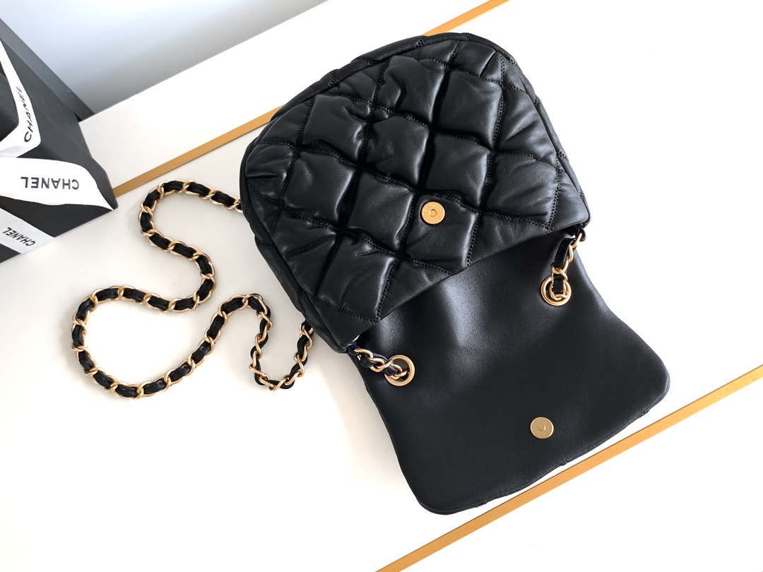 Chanel 24K New Saddle Small Bag Lambskin AS9980 Black Gold
