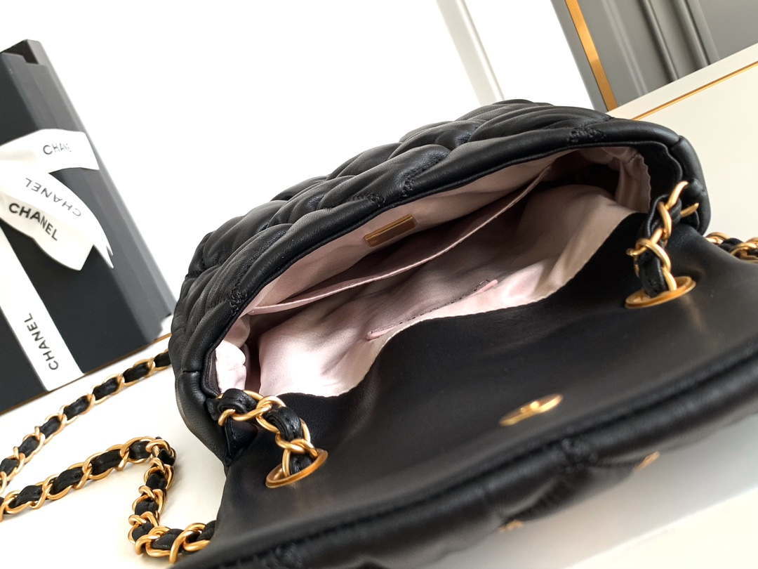 Chanel 24K New Saddle Small Bag Lambskin AS9980 Black Gold