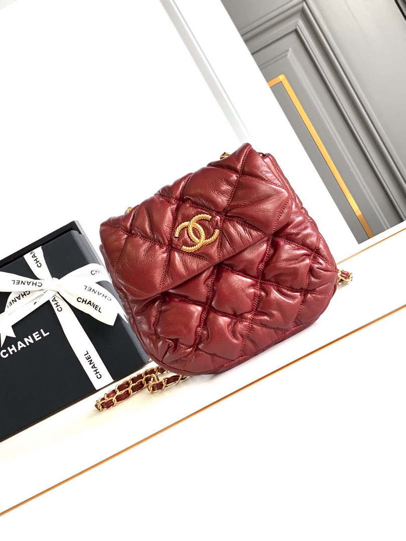 Chanel 24K New Saddle Small Bag Lambskin AS9980 Red Gold