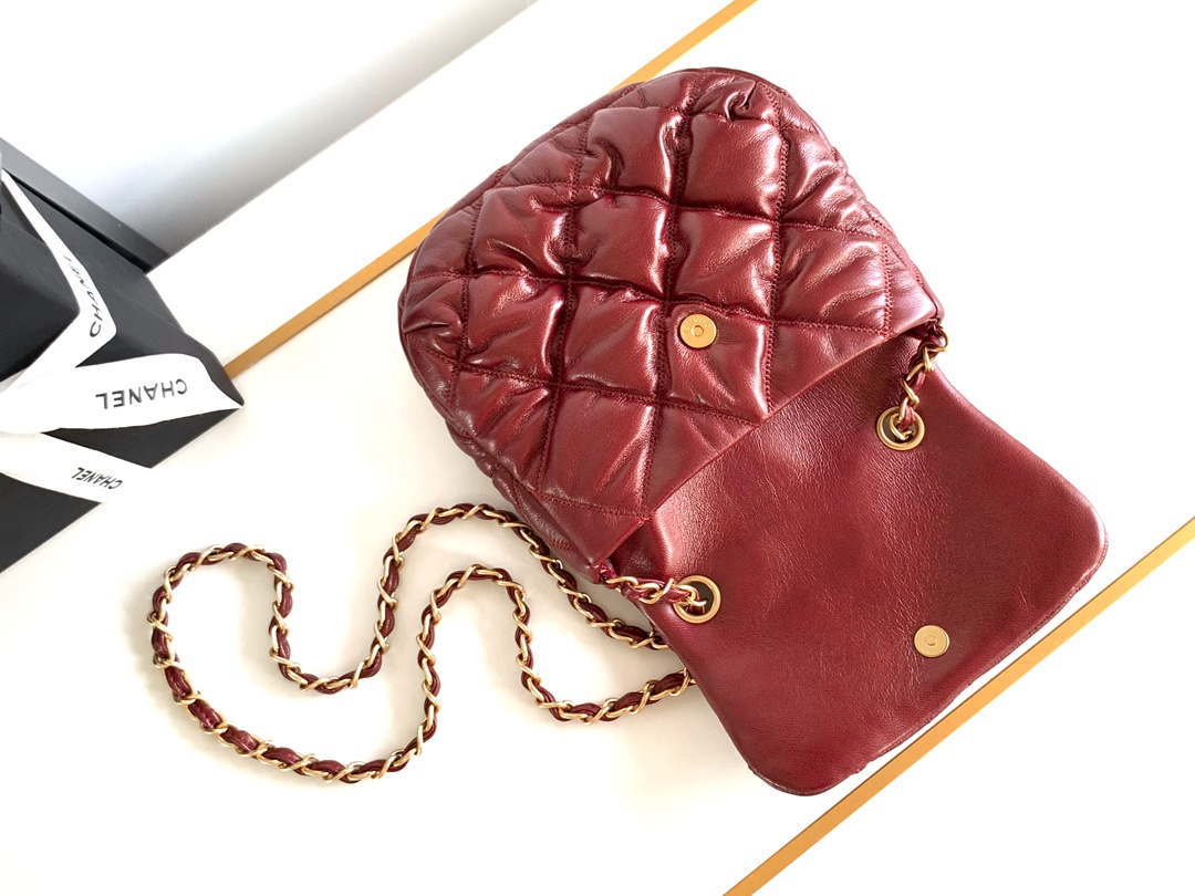 Chanel 24K New Saddle Small Bag Lambskin AS9980 Red Gold