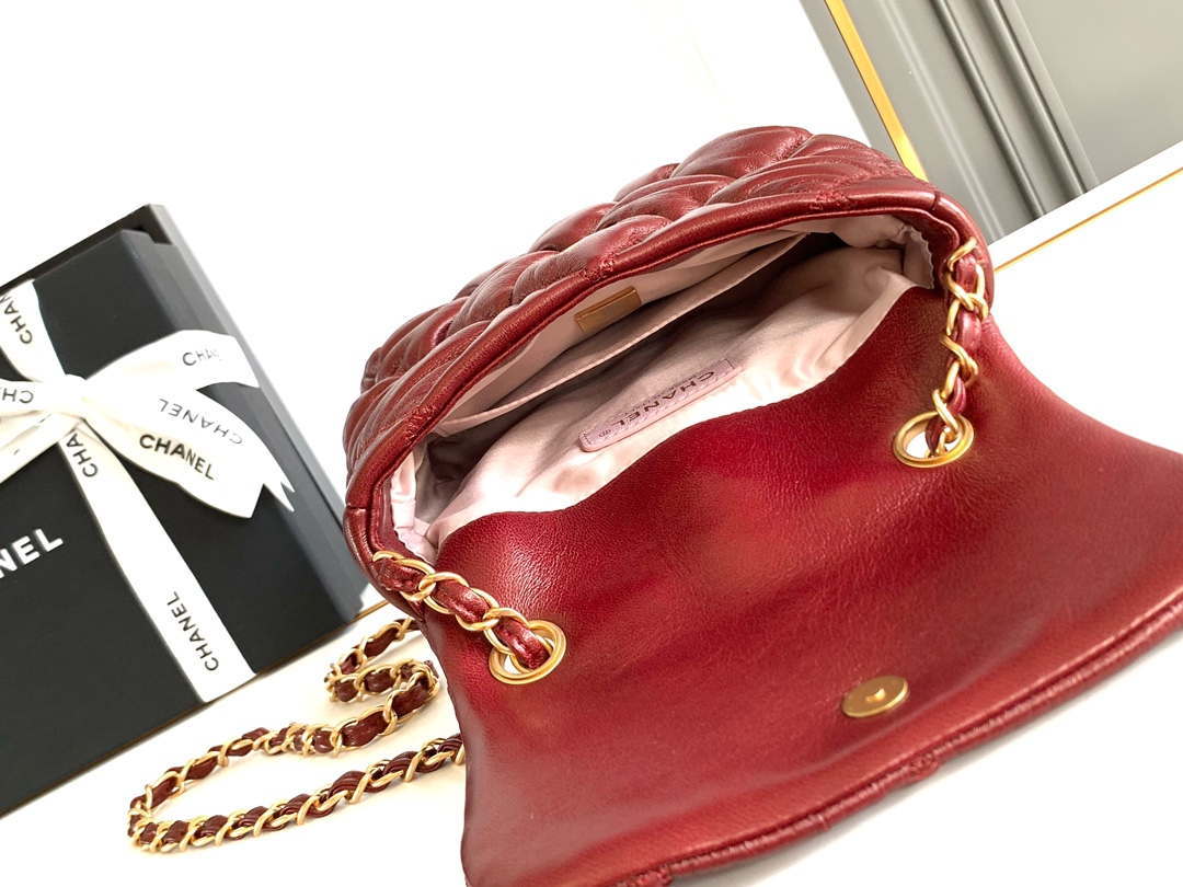 Chanel 24K New Saddle Small Bag Lambskin AS9980 Red Gold