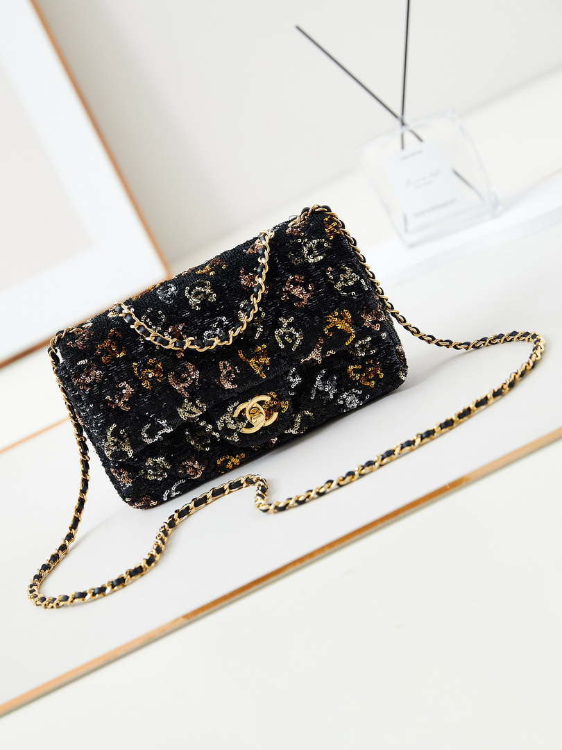 Chanel 24S AS4561 Flap Bag Sequins Gold-Tone Metal Multicolor Black - Default Title - View 1