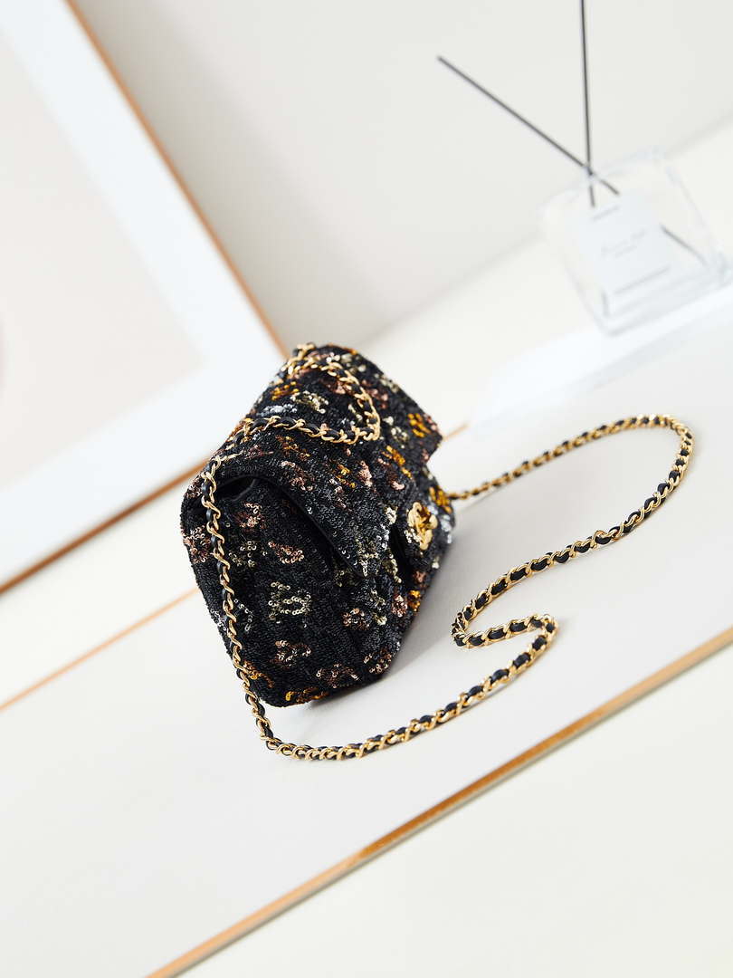 Chanel 24S AS4561 Flap Bag Sequins Gold-Tone Metal Multicolor Black