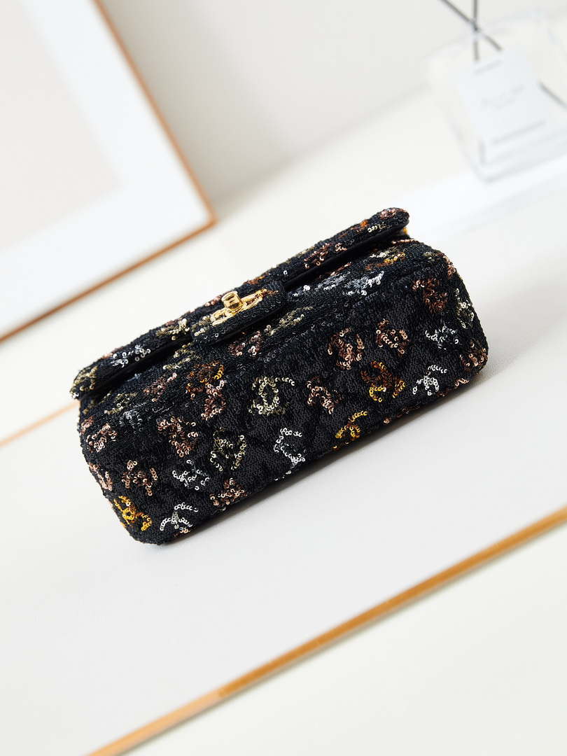 Chanel 24S AS4561 Flap Bag Sequins Gold-Tone Metal Multicolor Black