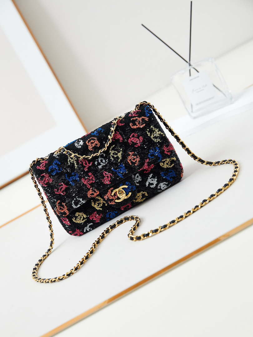 Chanel 24S AS4561 Flap Bag Sequins Gold-Tone Metal Multicolor CC LOGO