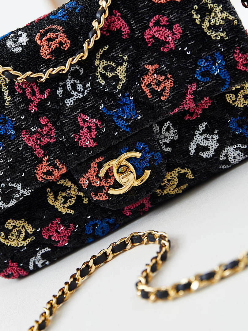 Chanel 24S AS4561 Flap Bag Sequins Gold-Tone Metal Multicolor CC LOGO