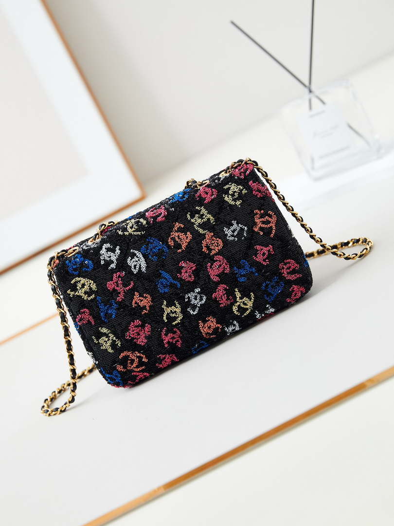Chanel 24S AS4561 Flap Bag Sequins Gold-Tone Metal Multicolor CC LOGO