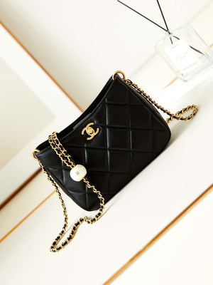 Chanel 24S AS4859 Hobo Bag Lambskin & Gold-Tone Metal Pearl Black - Default Title - View 1