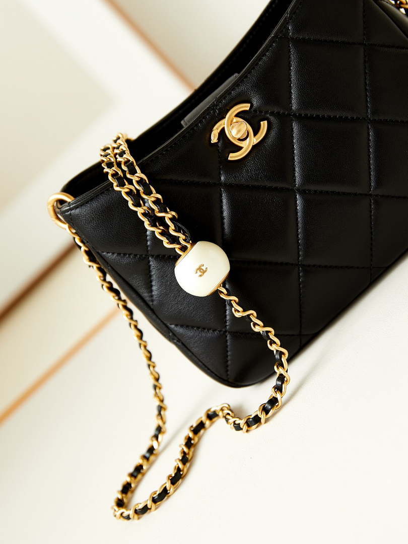 Chanel 24S AS4859 Hobo Bag Lambskin & Gold-Tone Metal Pearl Black - Default Title - View 2