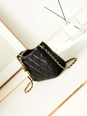 Chanel 24S AS4859 Hobo Bag Lambskin & Gold-Tone Metal Pearl Black - Default Title - View 4