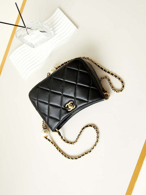 Chanel 24S AS4859 Hobo Bag Lambskin & Gold-Tone Metal Pearl Black - Default Title - View 7