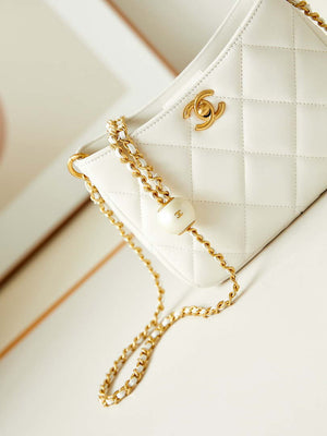 Chanel 24S AS4859 Hobo Bag Lambskin & Gold-Tone Metal Pearl White - Default Title - View 2