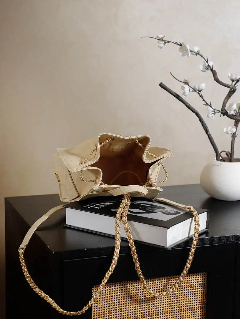 Chanel 25 AS5600 Medium Backpack Grained Calfskin & Gold-Tone Metal Apricot
