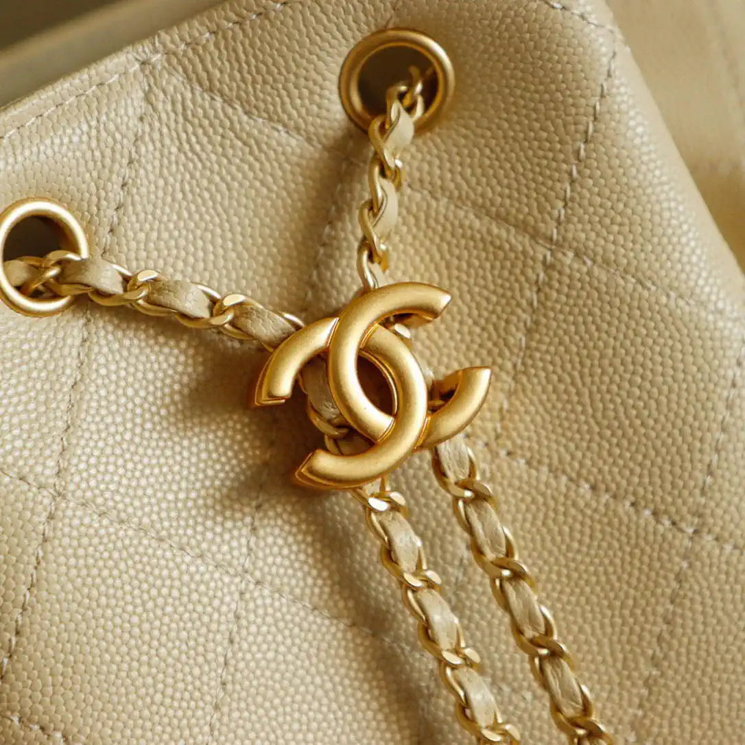 Chanel 25 AS5600 Medium Backpack Grained Calfskin & Gold-Tone Metal Apricot