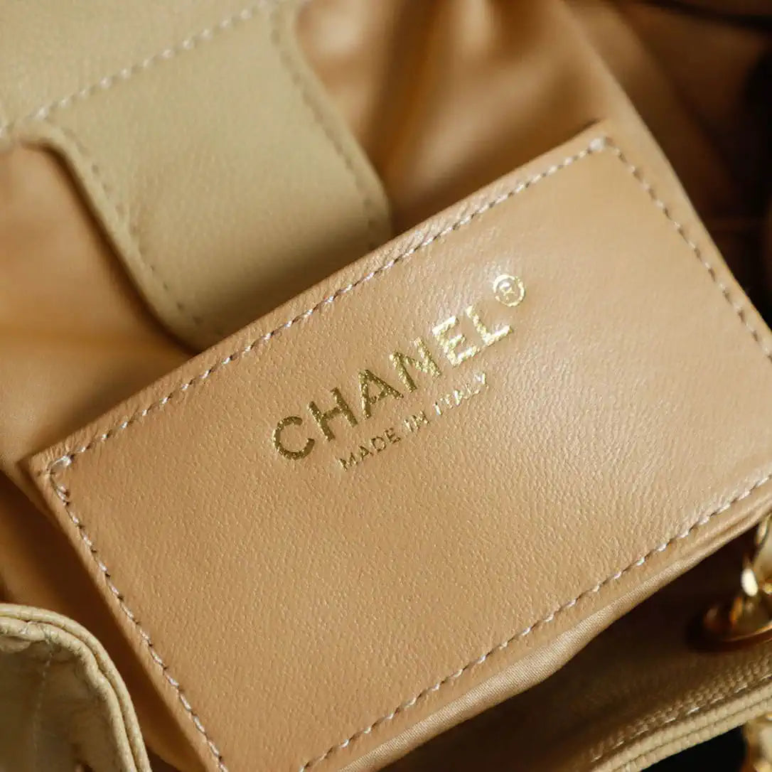 Chanel 25 AS5600 Medium Backpack Grained Calfskin & Gold-Tone Metal Apricot