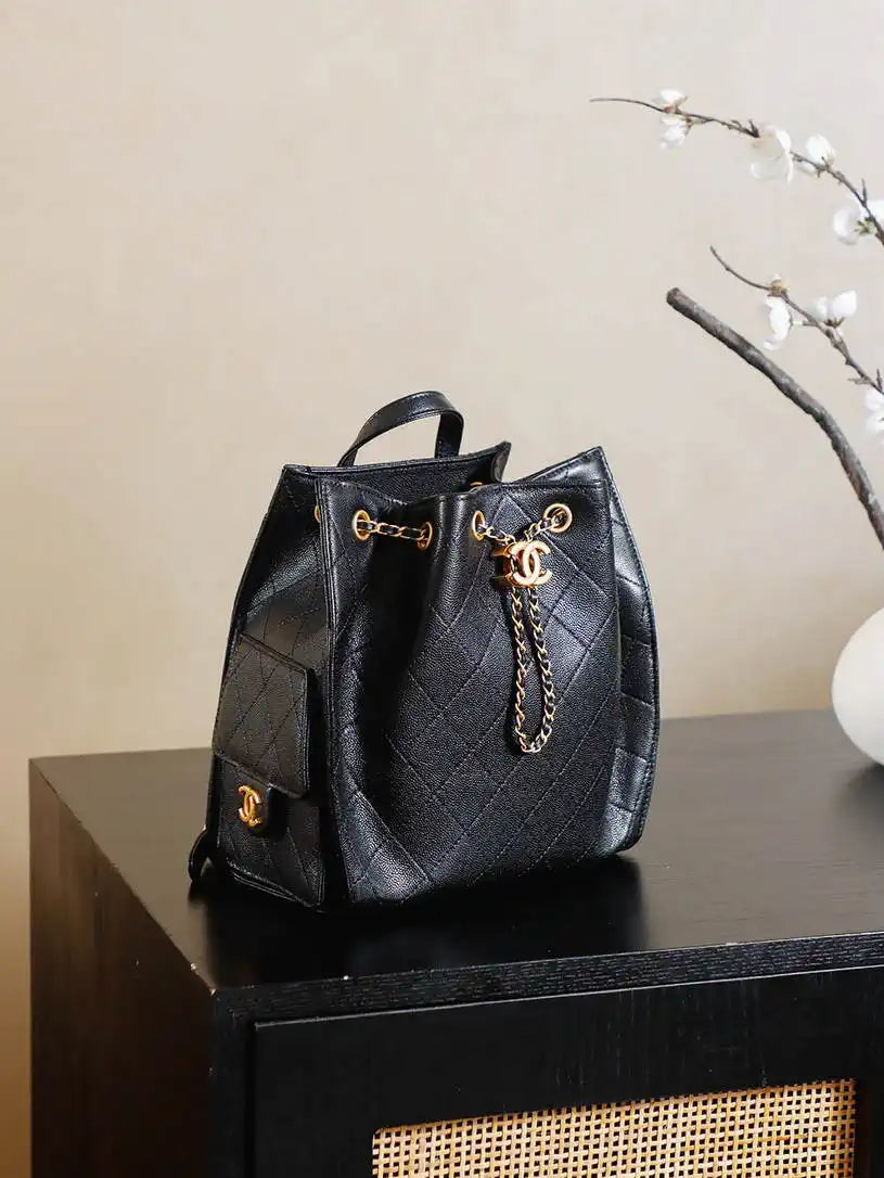 Chanel 25 AS5600 Medium Backpack Grained Calfskin & Gold-Tone Metal  Black