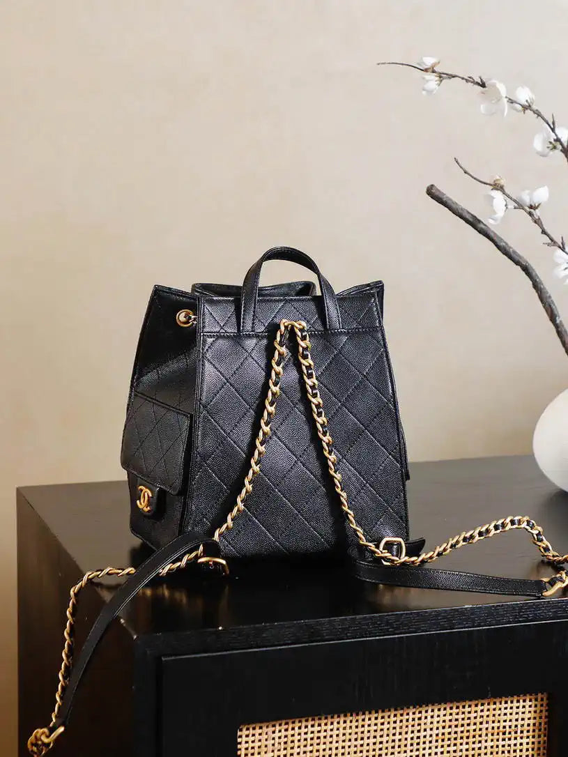 Chanel 25 AS5600 Medium Backpack Grained Calfskin & Gold-Tone Metal  Black