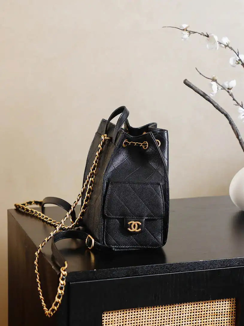 Chanel 25 AS5600 Medium Backpack Grained Calfskin & Gold-Tone Metal  Black