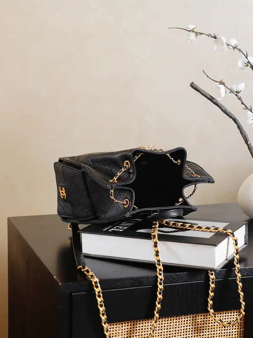 Chanel 25 AS5600 Medium Backpack Grained Calfskin & Gold-Tone Metal  Black