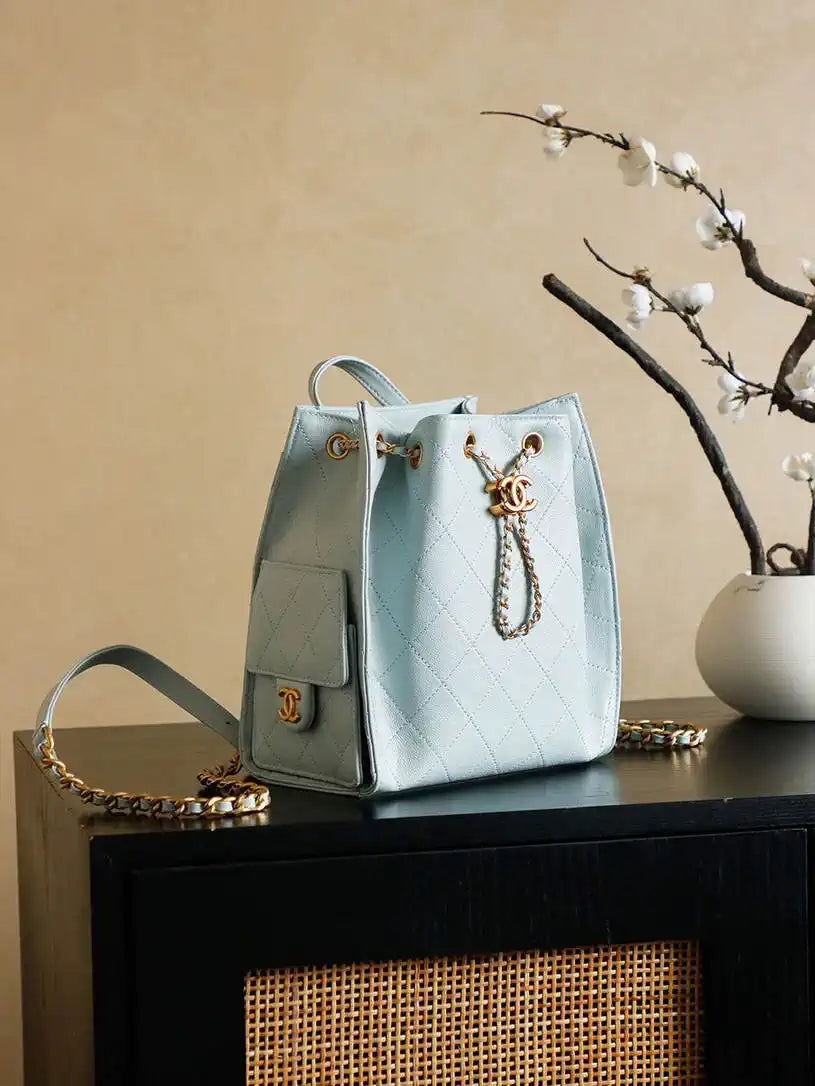 Chanel 25 AS5600 Medium Backpack Grained Calfskin & Gold-Tone Metal Blue
