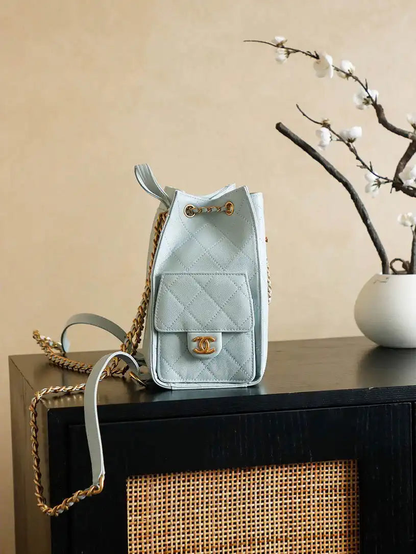 Chanel 25 AS5600 Medium Backpack Grained Calfskin & Gold-Tone Metal Blue