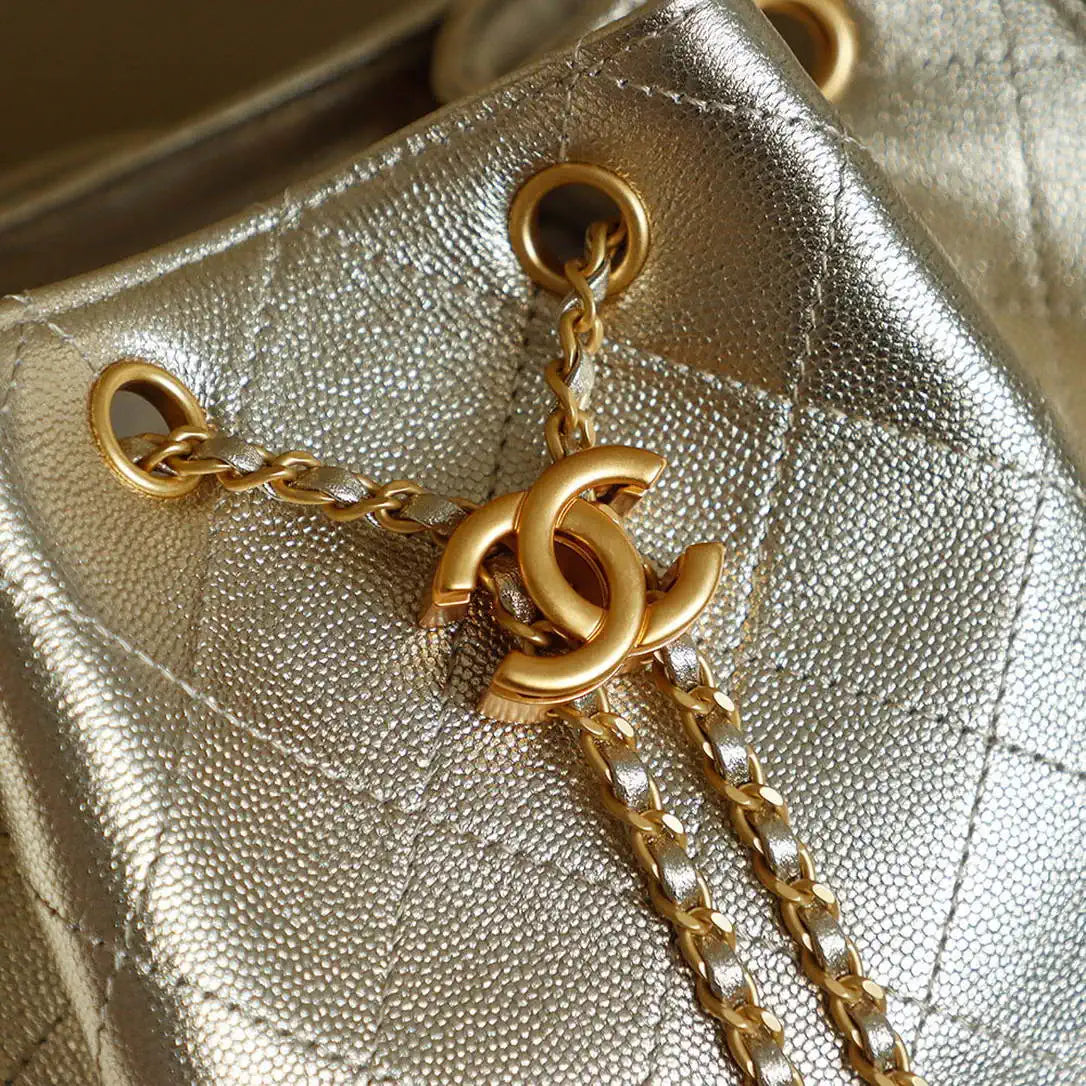 Chanel 25 AS5600 Medium Backpack Grained Calfskin & Gold-Tone Metal Champagne Gold