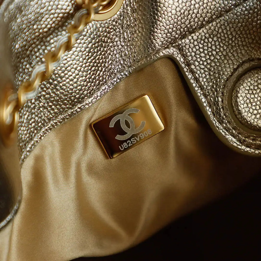 Chanel 25 AS5600 Medium Backpack Grained Calfskin & Gold-Tone Metal Champagne Gold
