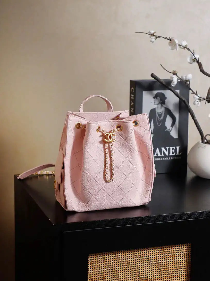 Chanel 25 AS5600 Medium Backpack Grained Calfskin & Gold-Tone Metal Pink