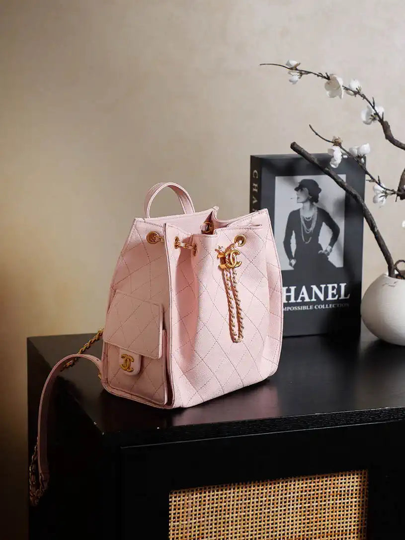 Chanel 25 AS5600 Medium Backpack Grained Calfskin & Gold-Tone Metal Pink
