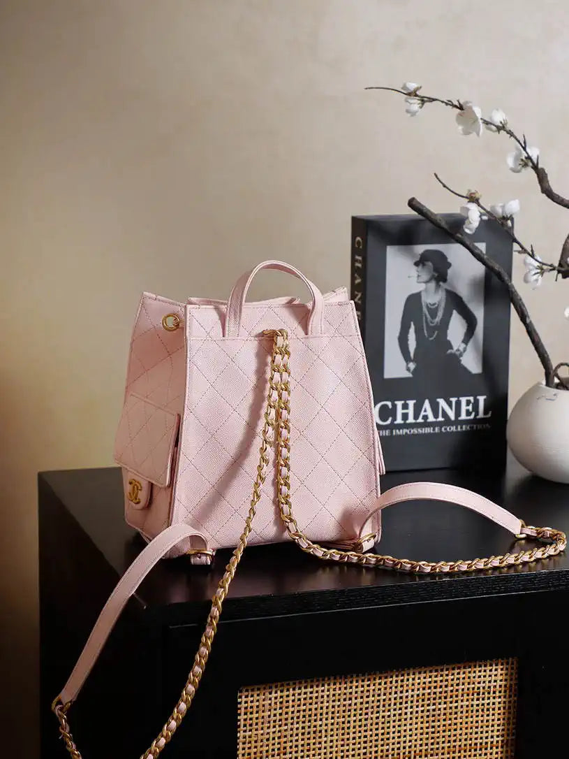 Chanel 25 AS5600 Medium Backpack Grained Calfskin & Gold-Tone Metal Pink