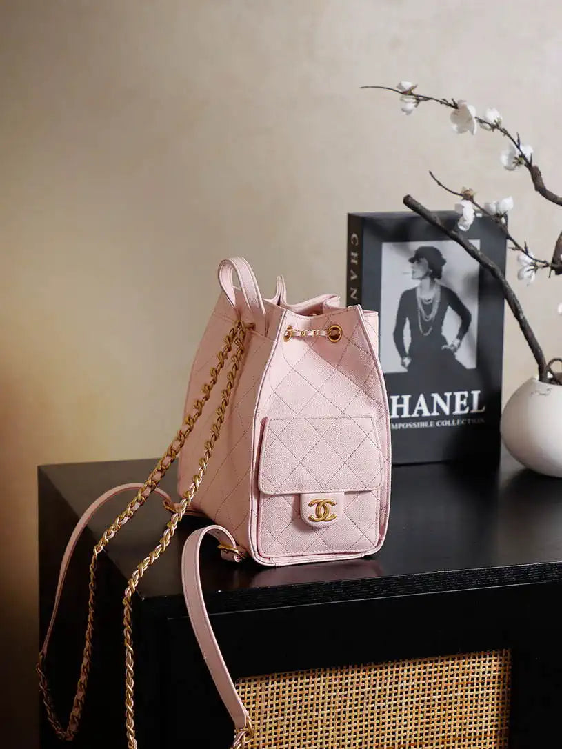 Chanel 25 AS5600 Medium Backpack Grained Calfskin & Gold-Tone Metal Pink