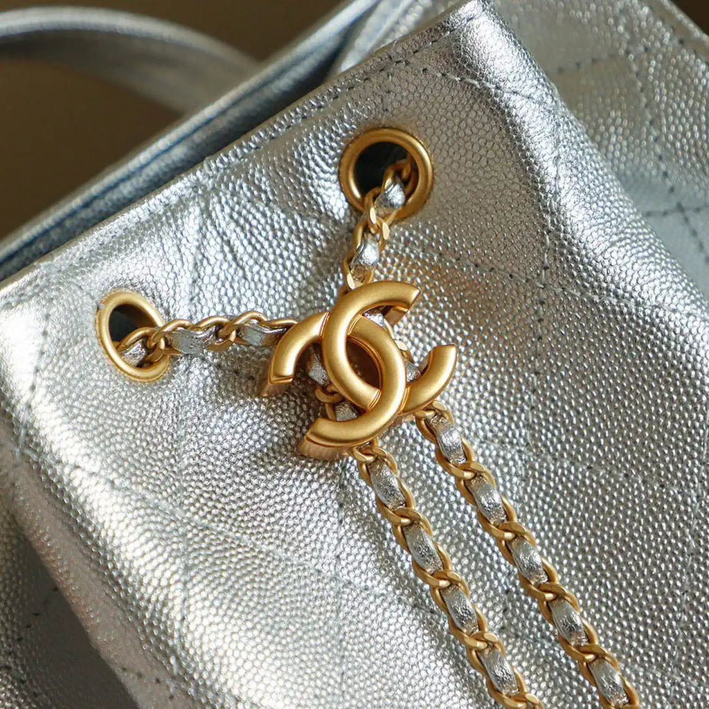 Chanel 25 AS5600 Medium Backpack Grained Calfskin & Gold-Tone Metal Silver