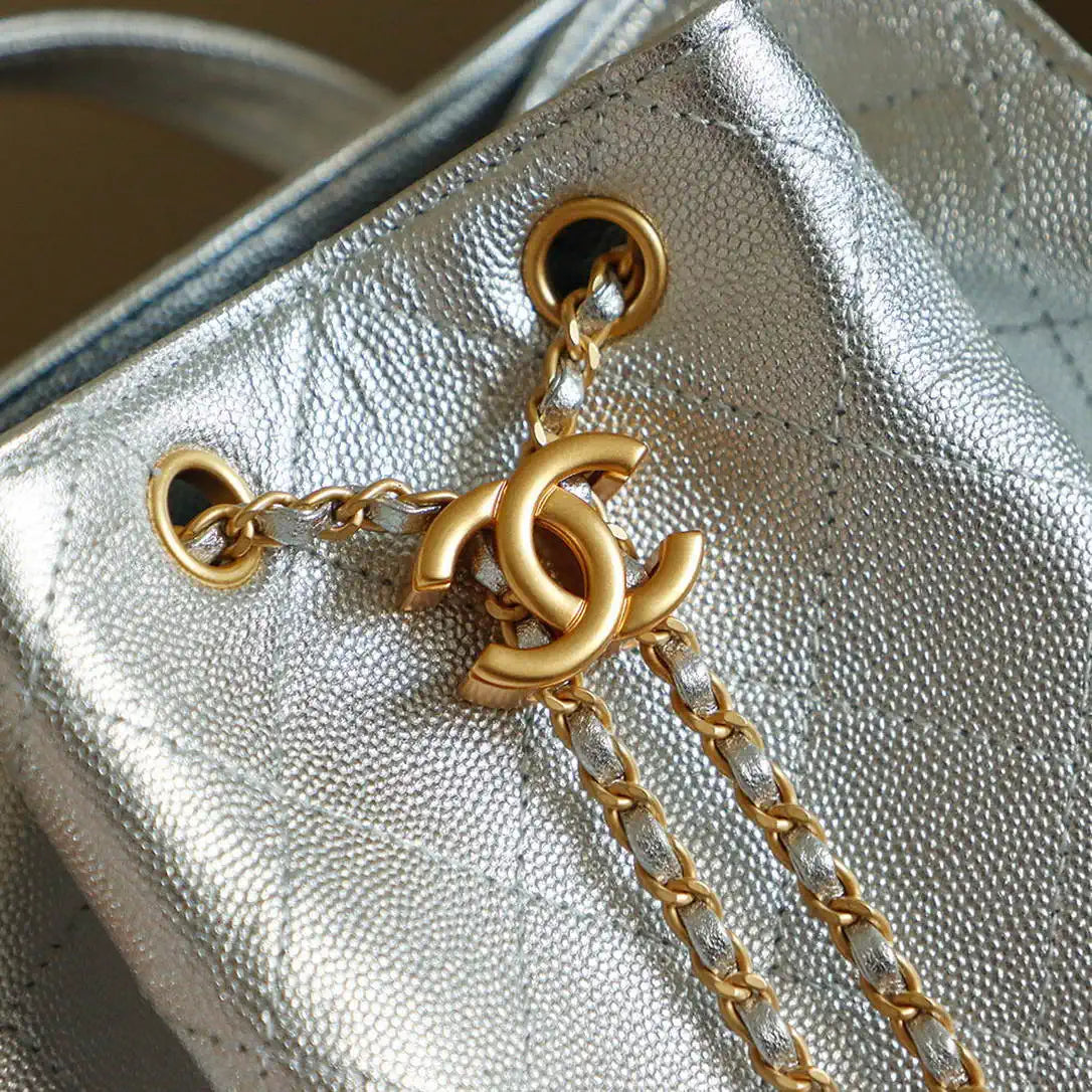 Chanel 25 AS5600 Medium Backpack Grained Calfskin & Gold-Tone Metal Silver