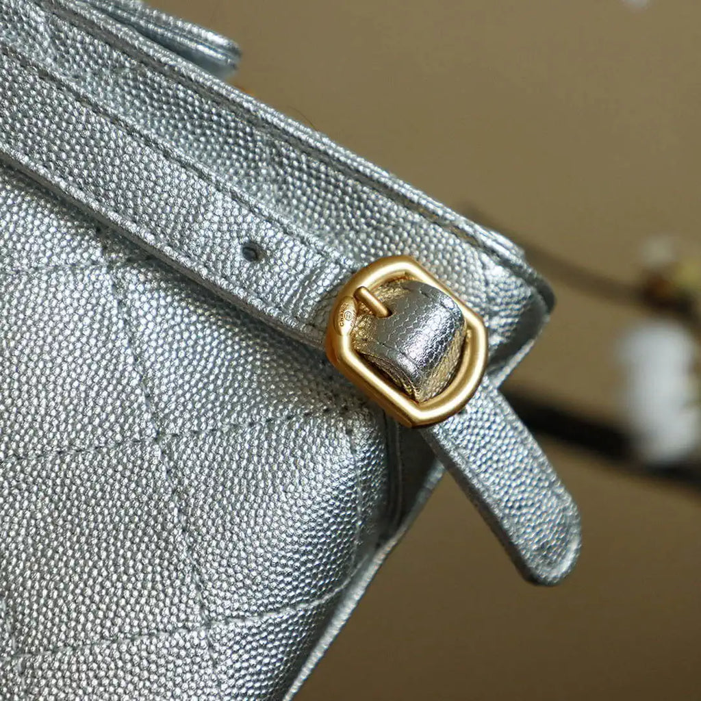 Chanel 25 AS5600 Medium Backpack Grained Calfskin & Gold-Tone Metal Silver