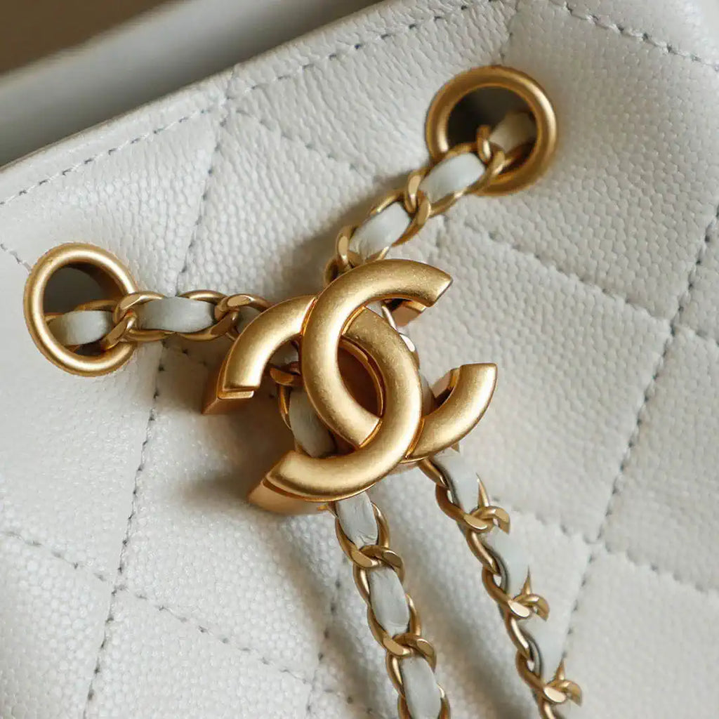 Chanel 25 AS5600 Medium Backpack Grained Calfskin & Gold-Tone Metal White