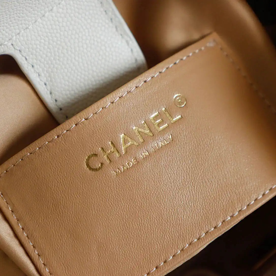 Chanel 25 AS5600 Medium Backpack Grained Calfskin & Gold-Tone Metal White
