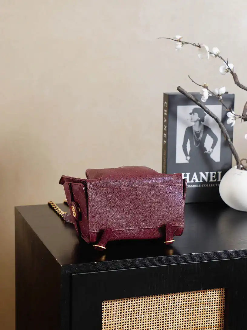 Chanel 25 AS5600 Medium Backpack Grained Calfskin & Gold-Tone Metal Wine Red