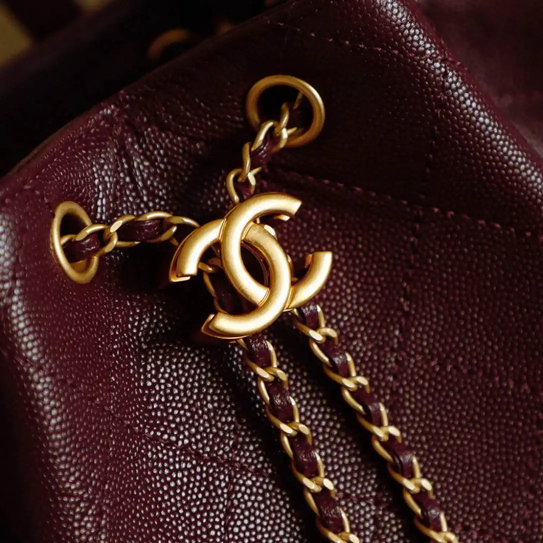 Chanel 25 AS5600 Medium Backpack Grained Calfskin & Gold-Tone Metal Wine Red