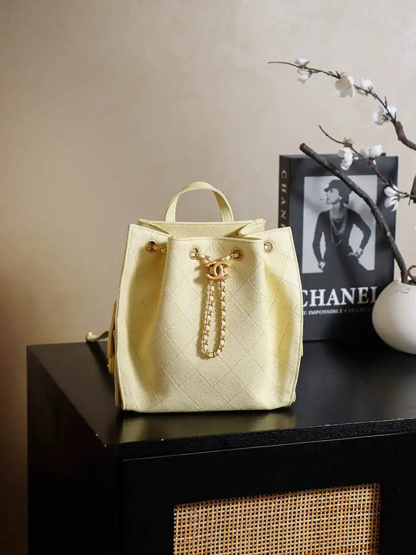Chanel 25 AS5600 Medium Backpack Grained Calfskin & Gold-Tone Metal Yellow