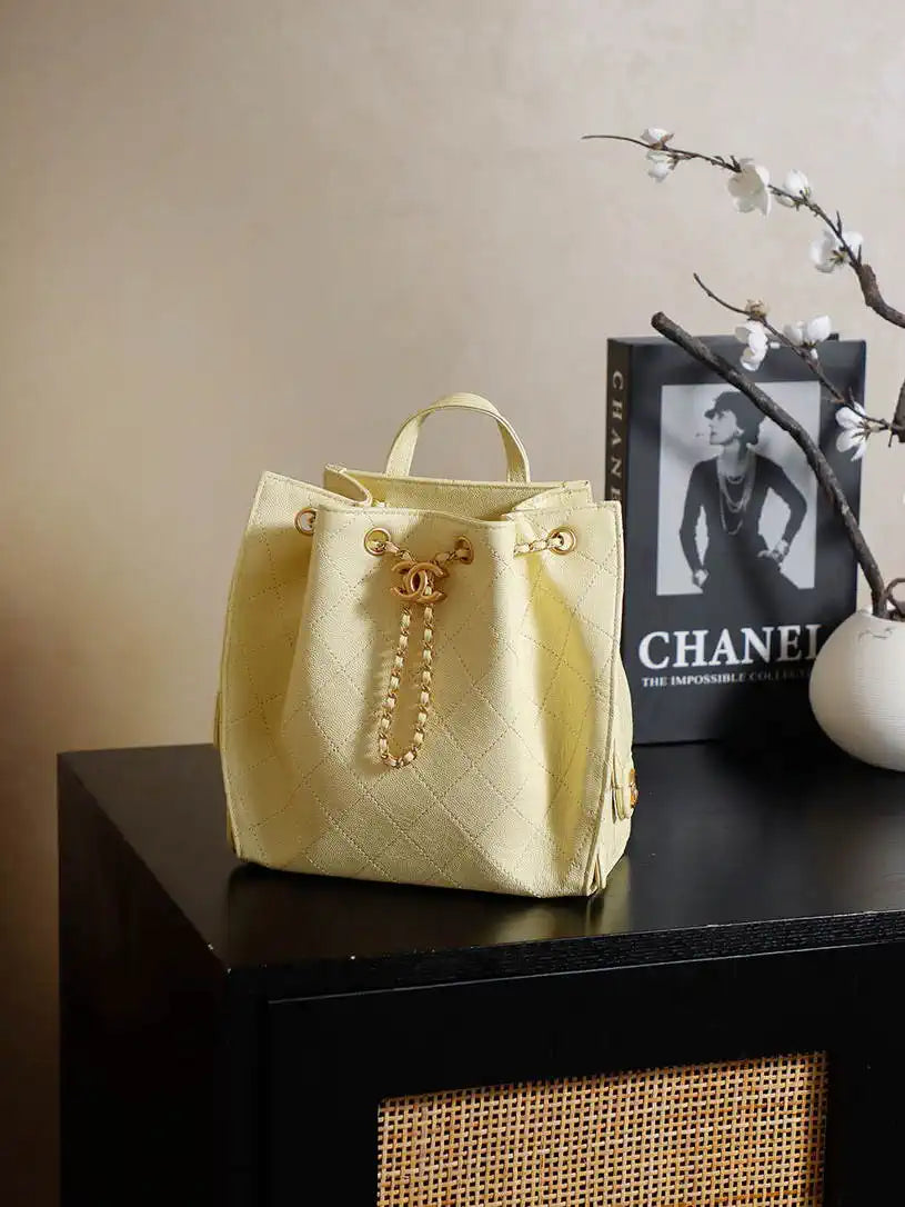 Chanel 25 AS5600 Medium Backpack Grained Calfskin & Gold-Tone Metal Yellow