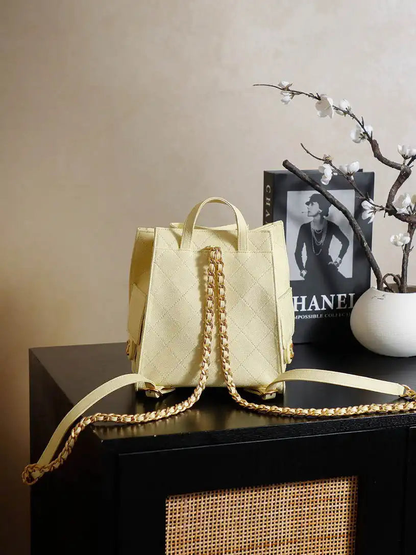 Chanel 25 AS5600 Medium Backpack Grained Calfskin & Gold-Tone Metal Yellow