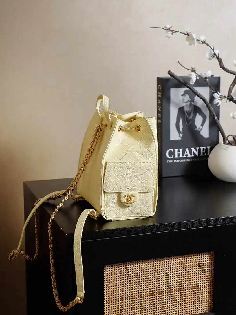 Chanel 25 AS5600 Medium Backpack Grained Calfskin & Gold-Tone Metal Yellow