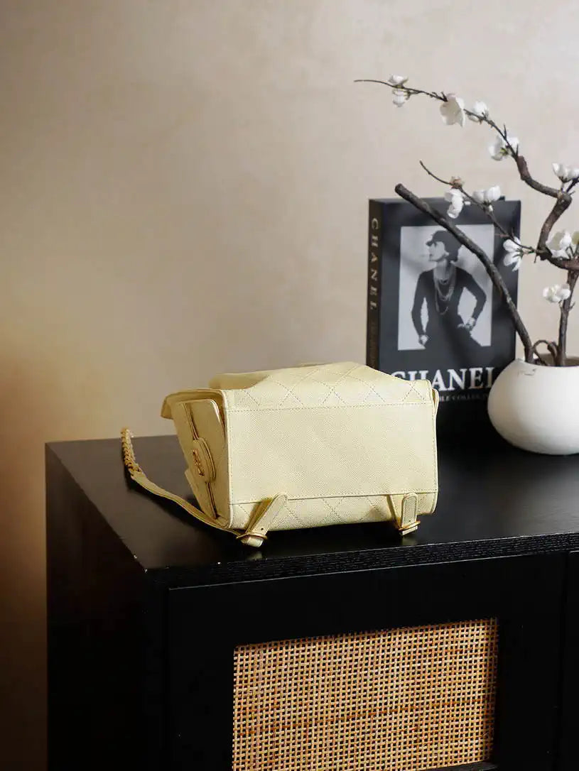 Chanel 25 AS5600 Medium Backpack Grained Calfskin & Gold-Tone Metal Yellow