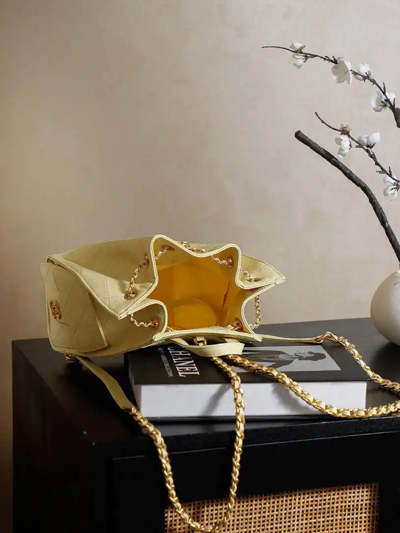 Chanel 25 AS5600 Medium Backpack Grained Calfskin & Gold-Tone Metal Yellow