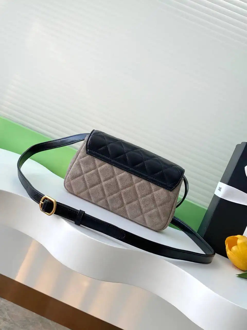Chanel 25A AP4677 Flap bag Suede &Calfskin Gold-Tone Metal Gray